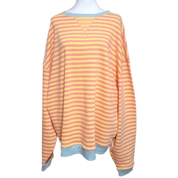 We The Free Classic Oversized Striped Crewneck, L, Tangerine Combo, NWOT - Picture 4 of 10